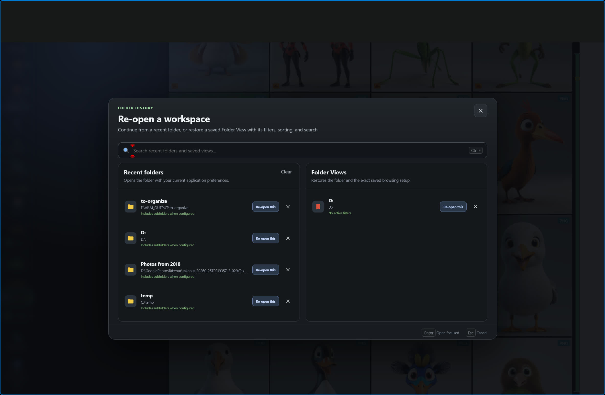 FrameJury reopen folder workspace thumbnail
